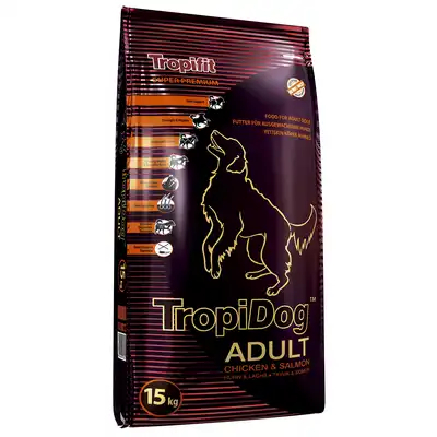 TropiDog Super Premium Adult Kurczak z Łososiem 15kg