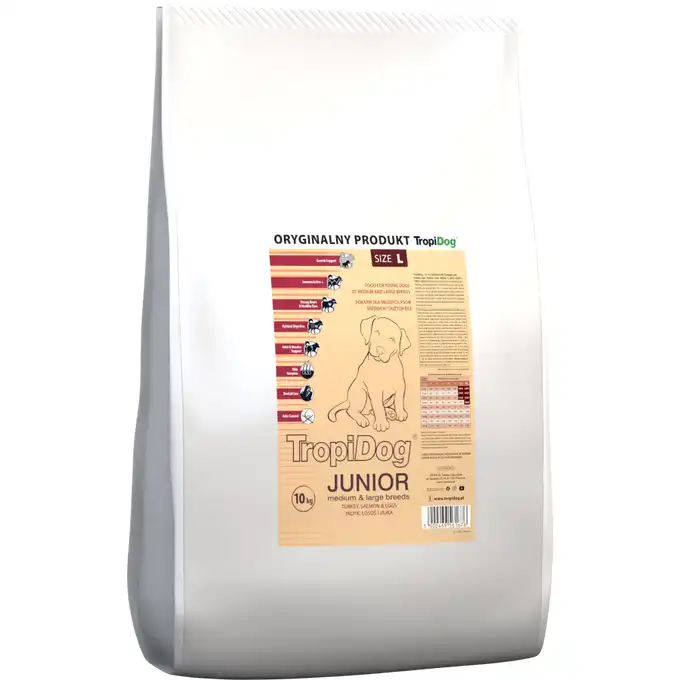 TropiDog Super Premium Junior 10kg Indyk, Łosoś