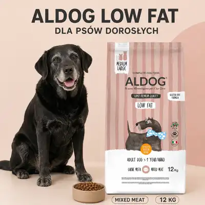 ALDOG Low Fat M/L 12 kg -  kontrola wagi, zdrowe stawy i sierść DLA SENIORA