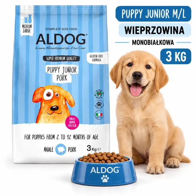 ALDOG PUPPY Pork 3kg monobiałkowa z wieprzowiną szczenięta średnie i duże