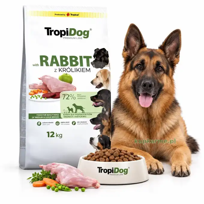 TROPIDOG PREMIUM ADULT RABBIT + RYŻ karma dla psa z królikiem 12kg