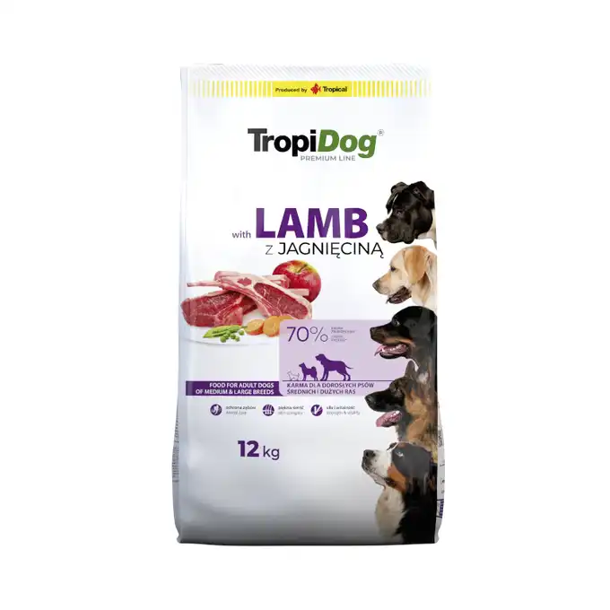 Tropidog Premium Jagnięcina+Ryż 12kg DLA PSÓW Z ALERGIĄ POKARMOWĄ